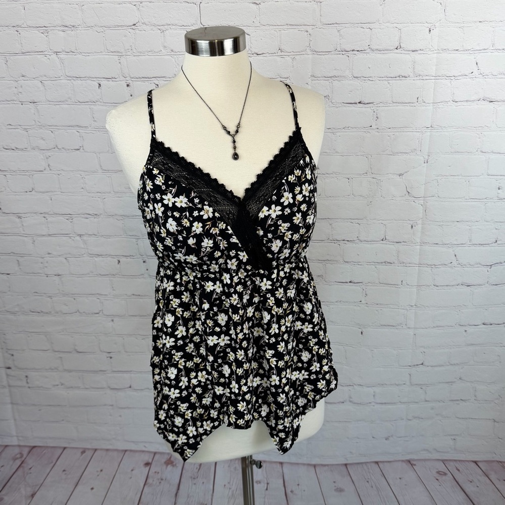 Whimsigoth Fairy Babydoll Floral Camisole Top Juniors 11-13 Black Multicolor